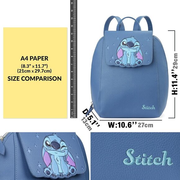 ⚡Women Teens Blue Stitch Mini PU Leather Adjustable Straps Kawaii Travel Bag - Picture 2 of 6